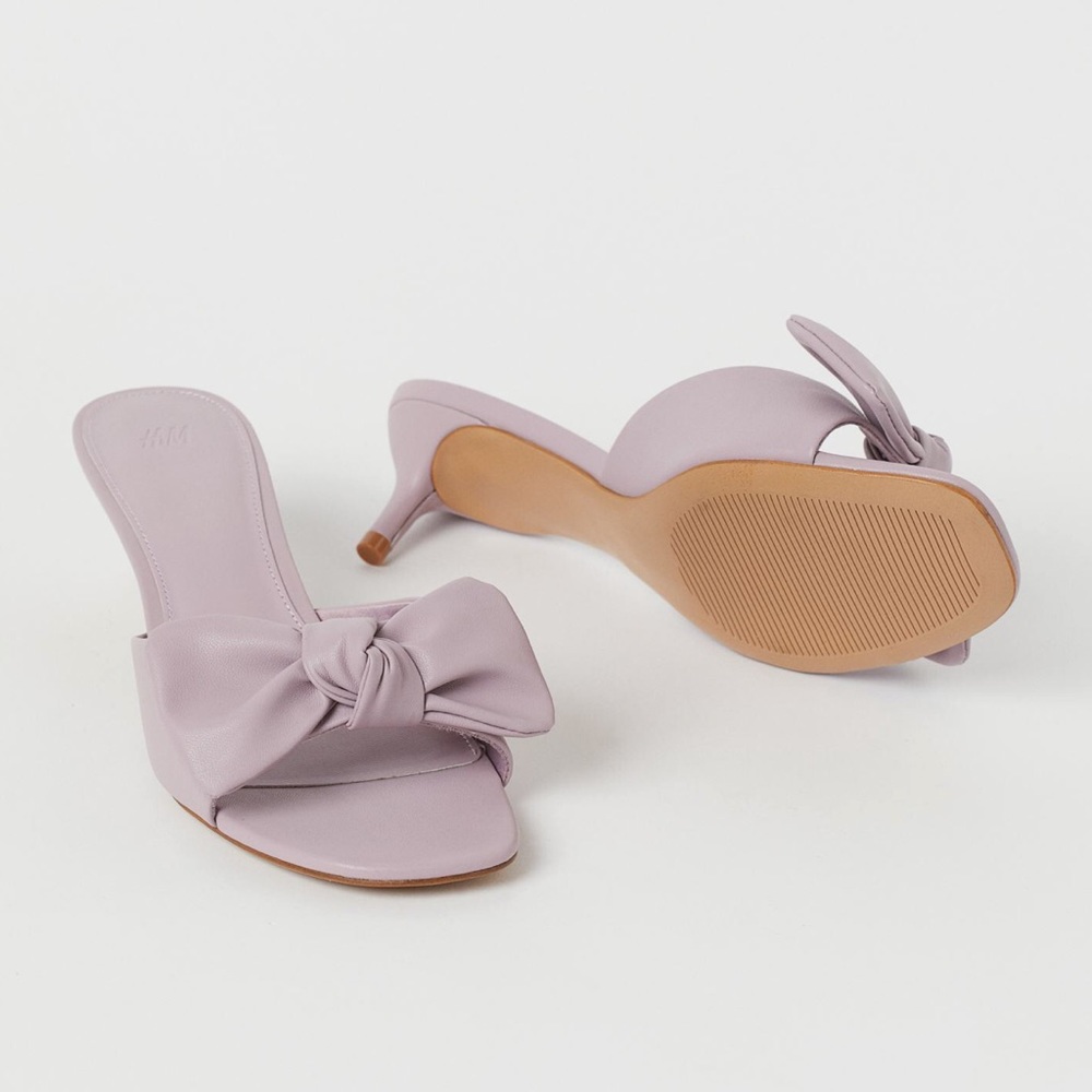 H&M hm slip on purple bow heels sandals mules covered heels